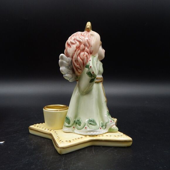 Fitz and Floyd Moonbeams Christmas Angel Taper Candle Holder Candlestick Ceramic - Picture 5 of 12